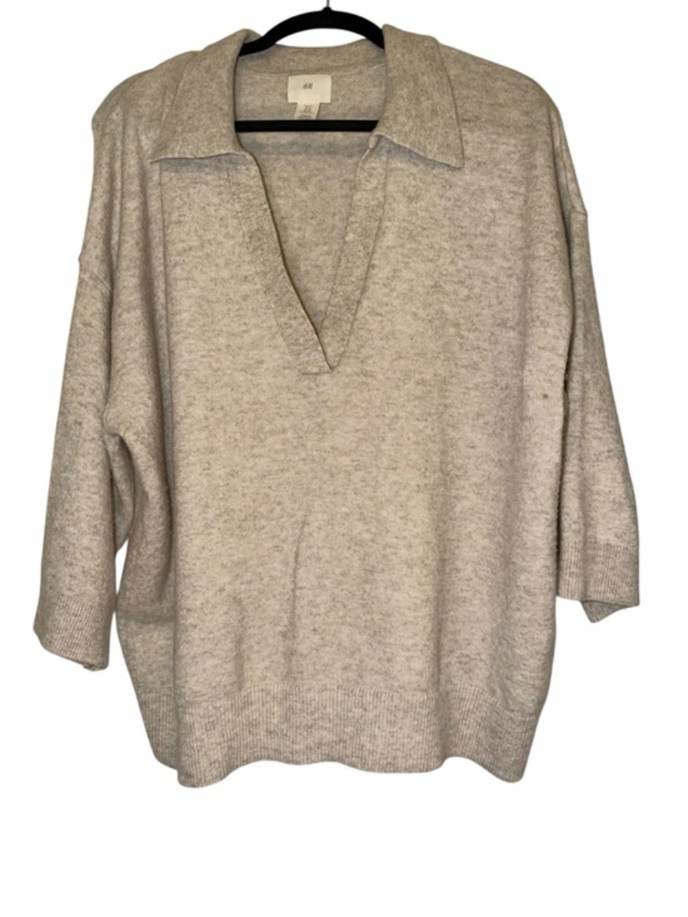H&M Beige V-Neck Collared Sweater - Relaxed Fit